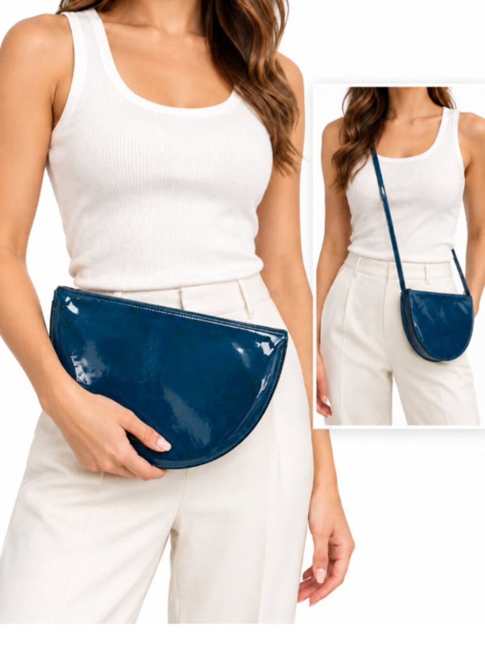 Giovenco Blue Bag Half Moon Crossbody Clutch